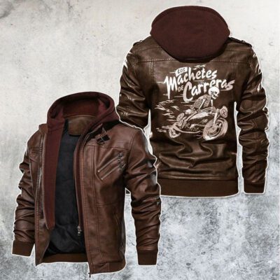 Los Machetes Oe Carreras Skull Black Brown Red Leather Jacket With Removable Hood For Mens Motorcycle Biking Racer LJ4531 1