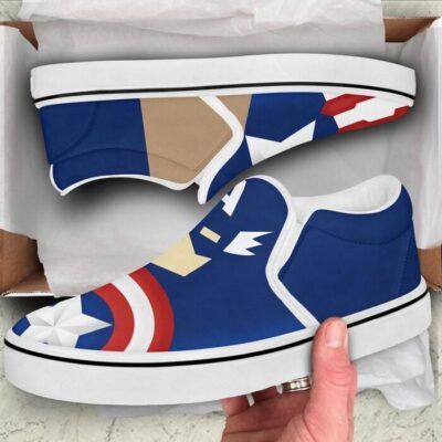 Marvel Captain America Blue Red White Bling Patterns Disney Graphic Cartoon Unisex Slip On Low Top Canvas Shoes 2