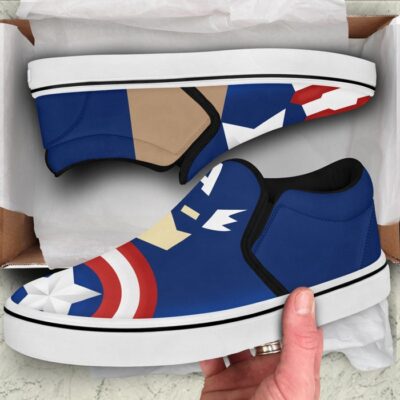 Marvel Captain America Blue Red White Bling Patterns Disney Graphic Cartoon Unisex Slip On Low Top Canvas Shoes 3