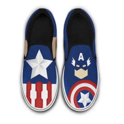 Marvel Captain America Blue Red White Bling Patterns Disney Graphic Cartoon Unisex Slip On Low Top Canvas Shoes