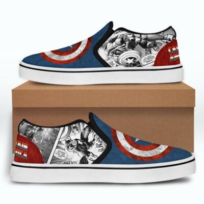 Marvel Captain America Vibranium Blue White Patterns Disney Graphic Cartoon Unisex Slip On Low Top Canvas Shoes 3