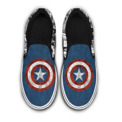 Marvel Captain America Vibranium Blue White Patterns Disney Graphic Cartoon Unisex Slip On Low Top Canvas Shoes 4