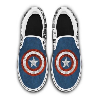 Marvel Captain America Vibranium Blue White Patterns Disney Graphic Cartoon Unisex Slip On Low Top Canvas Shoes 5
