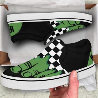 Marvel Hulk Green Black White Patterns Disney Graphic Cartoon Unisex Slip On Low Top Canvas Shoes 3