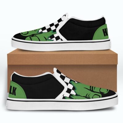 Marvel Hulk Green Black White Patterns Disney Graphic Cartoon Unisex Slip On Low Top Canvas Shoes 4
