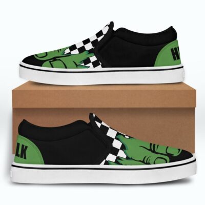 Marvel Hulk Green Black White Patterns Disney Graphic Cartoon Unisex Slip On Low Top Canvas Shoes 5