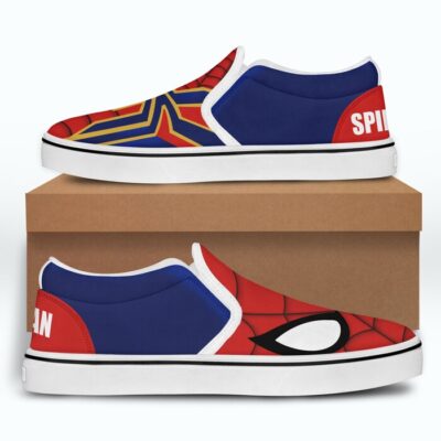 Marvel Spiderman Blue Red Black Bling Patterns Disney Graphic Cartoon Unisex Slip On Low Top Canvas Shoes 2