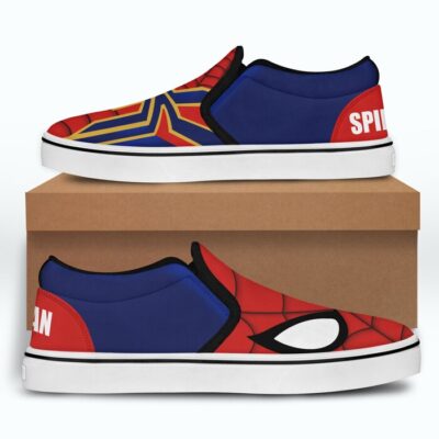 Marvel Spiderman Blue Red Black Bling Patterns Disney Graphic Cartoon Unisex Slip On Low Top Canvas Shoes 3