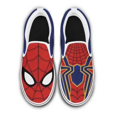 Marvel Spiderman Blue Red Black Bling Patterns Disney Graphic Cartoon Unisex Slip On Low Top Canvas Shoes 4