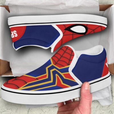 Marvel Spiderman Blue Red Black Bling Patterns Disney Graphic Cartoon Unisex Slip On Low Top Canvas Shoes