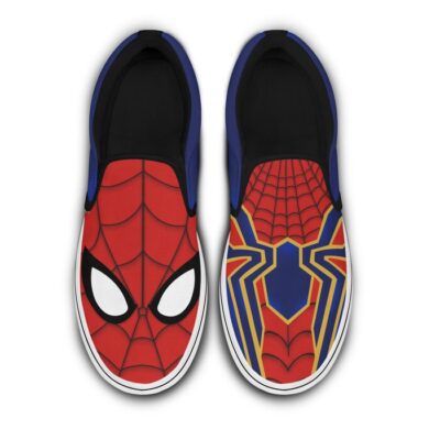 Marvel Spiderman Blue Red Black Bling Patterns Disney Graphic Cartoon Unisex Slip On Low Top Canvas Shoes 5