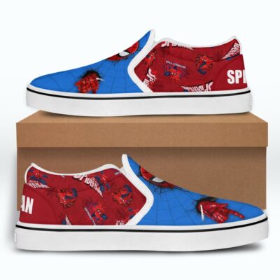 Marvel Spiderman Blue Red Patterns Disney Graphic Cartoon Unisex Slip On Low Top Canvas Shoes 2
