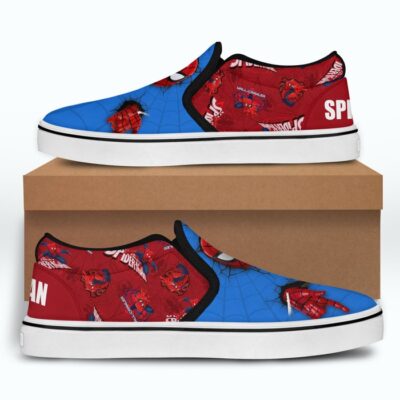 Marvel Spiderman Blue Red Patterns Disney Graphic Cartoon Unisex Slip On Low Top Canvas Shoes 3