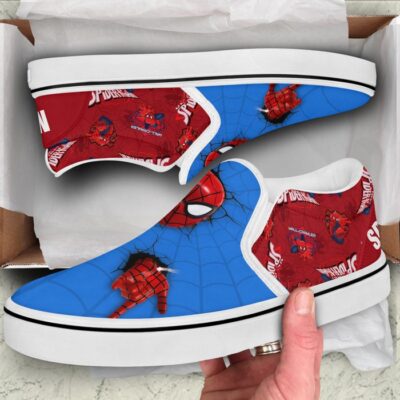 Marvel Spiderman Blue Red Patterns Disney Graphic Cartoon Unisex Slip On Low Top Canvas Shoes