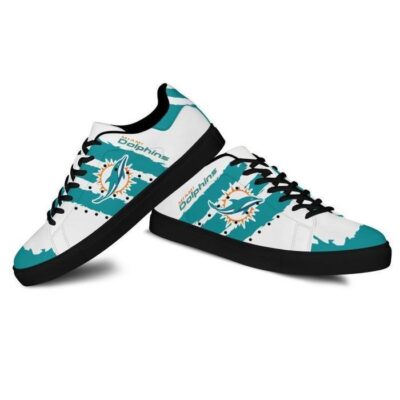 Miami Dolphins Low Top Leather Stan Smith Shoes - Black Sole SST1617 2 Sneaker For Fans - Black Sole