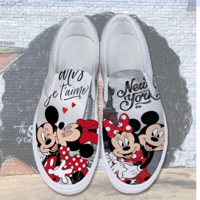 Mickey And Minnie Mouse New York Art Sneaker Gift For Fans Custom Shoes Slip On Shoes