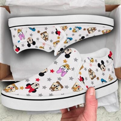 Mickey Minnie Chip N Dale Donald Daisy Patterns Disney Graphic Cartoon Unisex Slip On Low Top Canvas Shoes 2