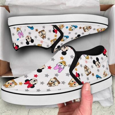 Mickey Minnie Chip N Dale Donald Daisy Patterns Disney Graphic Cartoon Unisex Slip On Low Top Canvas Shoes 3