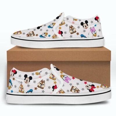 Mickey Minnie Chip N Dale Donald Daisy Patterns Disney Graphic Cartoon Unisex Slip On Low Top Canvas Shoes 4