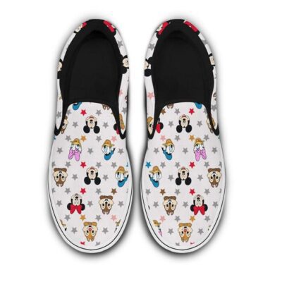 Mickey Minnie Chip N Dale Donald Daisy Patterns Disney Graphic Cartoon Unisex Slip On Low Top Canvas Shoes