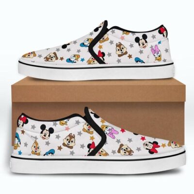Mickey Minnie Chip N Dale Donald Daisy Patterns Disney Graphic Cartoon Unisex Slip On Low Top Canvas Shoes 5