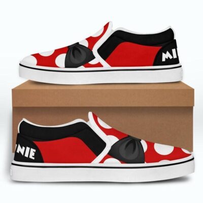Mickey Minnie Iconic Red Black White Bling Patterns Disney Graphic Cartoon Unisex Slip On Low Top Canvas Shoes 2
