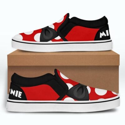 Mickey Minnie Iconic Red Black White Bling Patterns Disney Graphic Cartoon Unisex Slip On Low Top Canvas Shoes 3