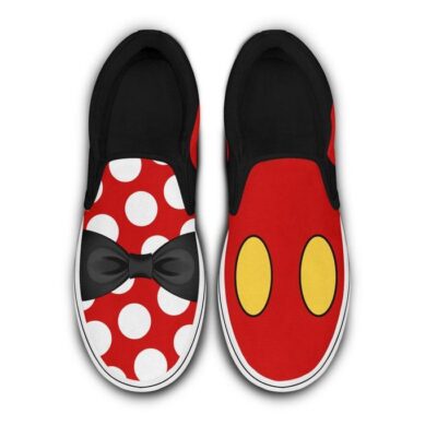 Mickey Minnie Iconic Red Black White Bling Patterns Disney Graphic Cartoon Unisex Slip On Low Top Canvas Shoes 4