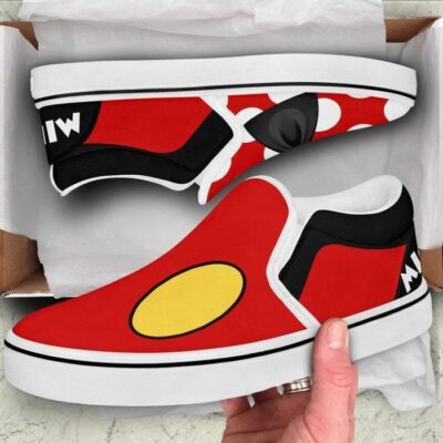 Mickey & Minnie Iconic Red Black White Bling Patterns Disney Graphic Cartoon Unisex Slip On Low Top Canvas Shoes