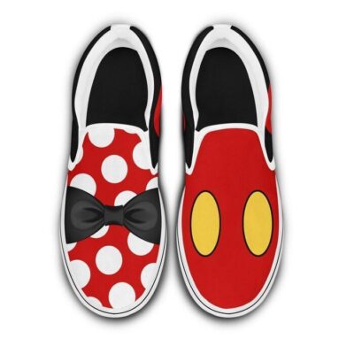 Mickey Minnie Iconic Red Black White Bling Patterns Disney Graphic Cartoon Unisex Slip On Low Top Canvas Shoes 5