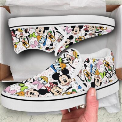 Mickey Mouse Friends Rainbow Patterns Disney Graphic Cartoon Unisex Slip On Low Top Canvas Shoes 2
