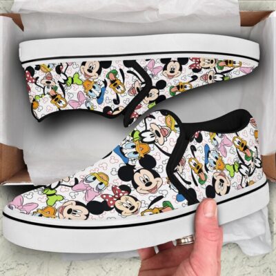 Mickey Mouse Friends Rainbow Patterns Disney Graphic Cartoon Unisex Slip On Low Top Canvas Shoes 3