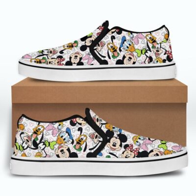 Mickey Mouse Friends Rainbow Patterns Disney Graphic Cartoon Unisex Slip On Low Top Canvas Shoes 4