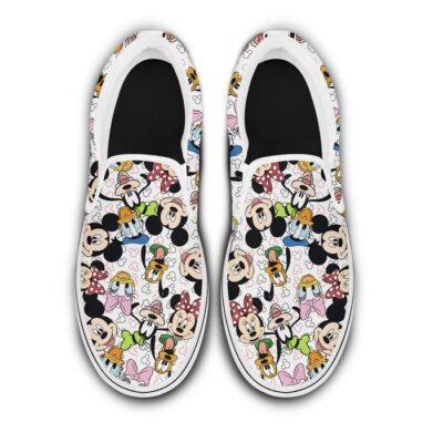 Mickey Mouse & Friends Rainbow Patterns Disney Graphic Cartoon Unisex Slip On Low Top Canvas Shoes