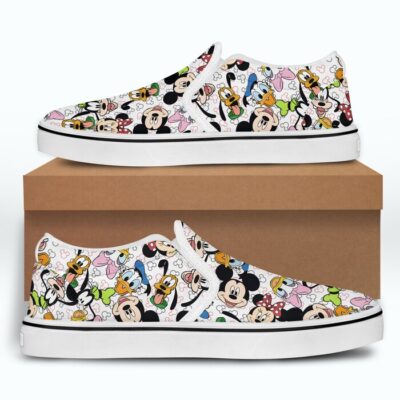 Mickey Mouse Friends Rainbow Patterns Disney Graphic Cartoon Unisex Slip On Low Top Canvas Shoes 5