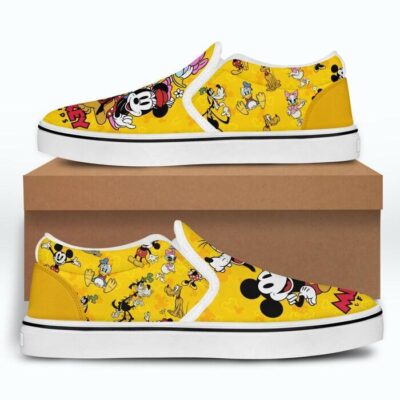 Mickey Mouse Friends Yellow Patterns Disney Graphic Cartoon Unisex Slip On Low Top Canvas Shoes 2