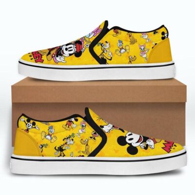 Mickey Mouse Friends Yellow Patterns Disney Graphic Cartoon Unisex Slip On Low Top Canvas Shoes 3