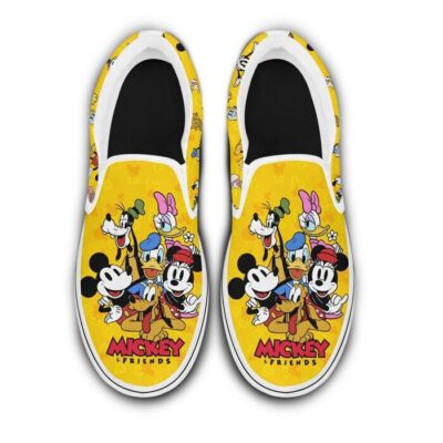 Mickey Mouse Friends Yellow Patterns Disney Graphic Cartoon Unisex Slip On Low Top Canvas Shoes 4