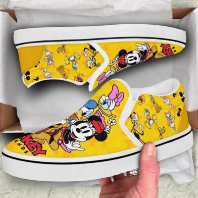 Mickey Mouse & Friends Yellow Patterns Disney Graphic Cartoon Unisex Slip On Low Top Canvas Shoes