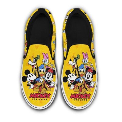 Mickey Mouse Friends Yellow Patterns Disney Graphic Cartoon Unisex Slip On Low Top Canvas Shoes 5