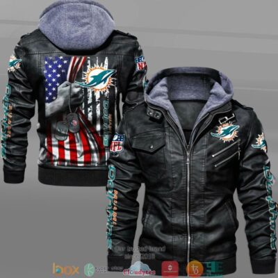 NFL Miami Dolphins hold American flag 2d Leather Jacket LJ2010