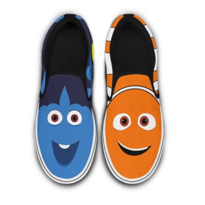 Nemo and Dory Fish Blue Orange Pattern Disney Graphic Cartoon Unisex Slip On Low Top Canvas Shoes 2
