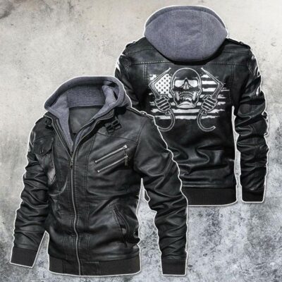Skull American Welder America Flag Black Brown Red Leather Jacket With Removable Hood For Mens Motorcycle Biking Racer LJ4539