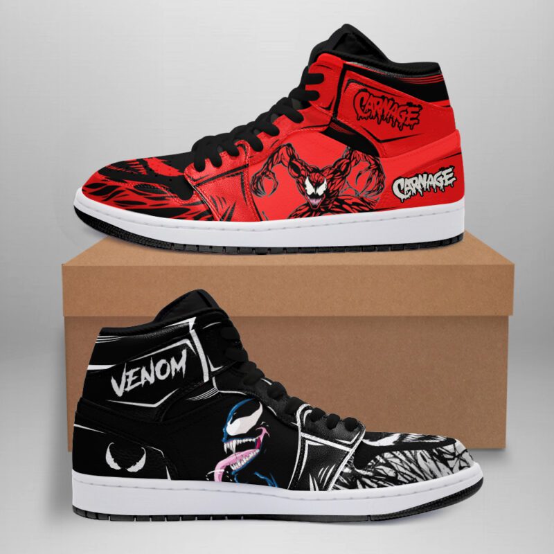Venom vs Carnage Red And Black Air Jordan 1 High Top Sneakers Custom Shoes 1