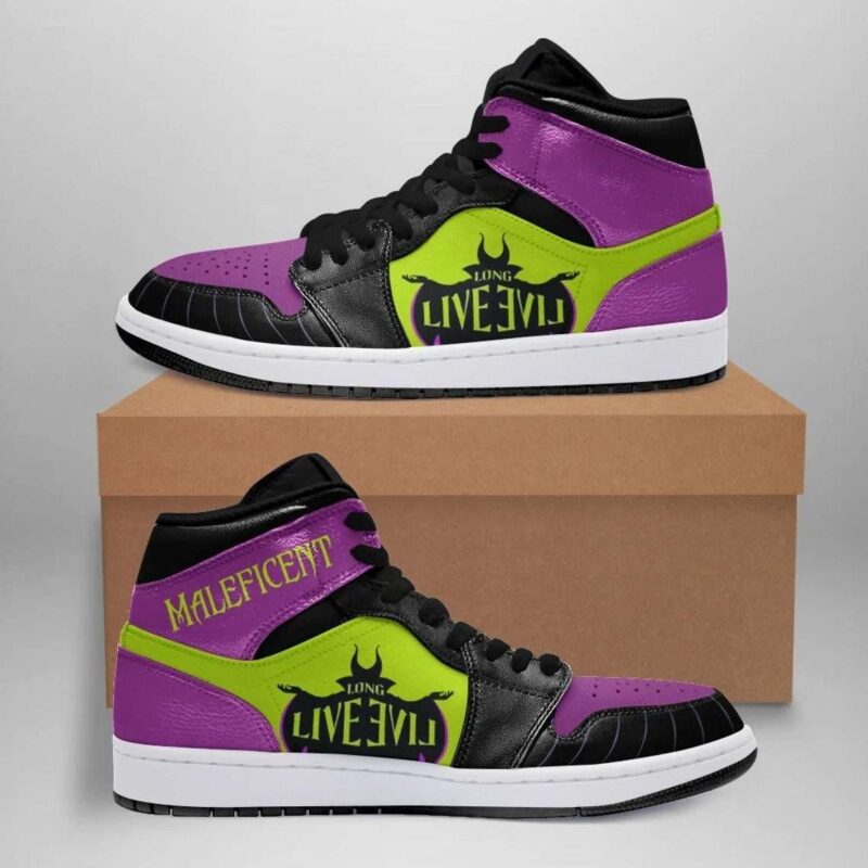 Villian Maleficent Purple Green Air Jordan 1 High Top Sneakers Custom Shoes For Fans 1
