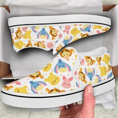 Winnie The Pooh Friends Chibi Patterns Disney Graphic Cartoon Unisex Slip On Low Top Canvas Shoes 2