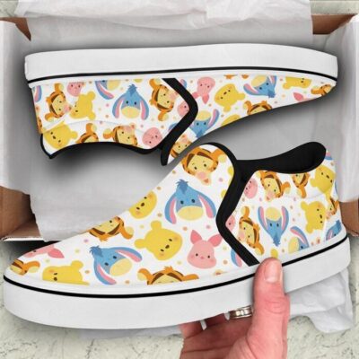 Winnie The Pooh Friends Chibi Patterns Disney Graphic Cartoon Unisex Slip On Low Top Canvas Shoes 3