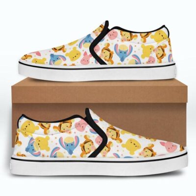 Winnie The Pooh Friends Chibi Patterns Disney Graphic Cartoon Unisex Slip On Low Top Canvas Shoes 4
