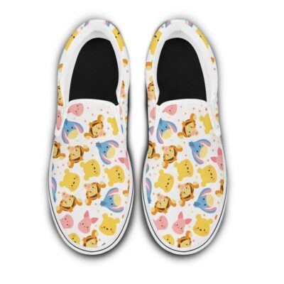 Winnie The Pooh & Friends Chibi Patterns Disney Graphic Cartoon Unisex Slip On Low Top Canvas Shoes