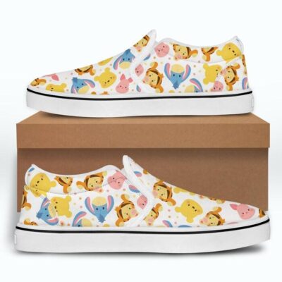 Winnie The Pooh Friends Chibi Patterns Disney Graphic Cartoon Unisex Slip On Low Top Canvas Shoes 5